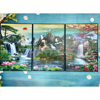 Tranh tráng gương khung compozit 40x60cm x 3 tranh - thác tiên 1