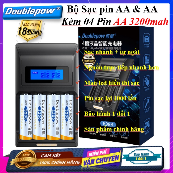 Sạc pin tiểu Doublepow K98B Sạc pin 2A ,3A nhanh tự ngắt - Bảo hành 06 tháng - SẢN PHẨM CHÍNH HÃNG