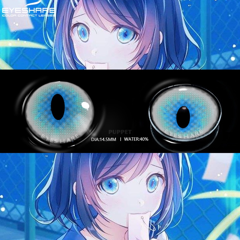 Bộ 2 Kính Áp Tròng Mắt Xanh Đính Đá Hóa Trang Nhân Vật Anime