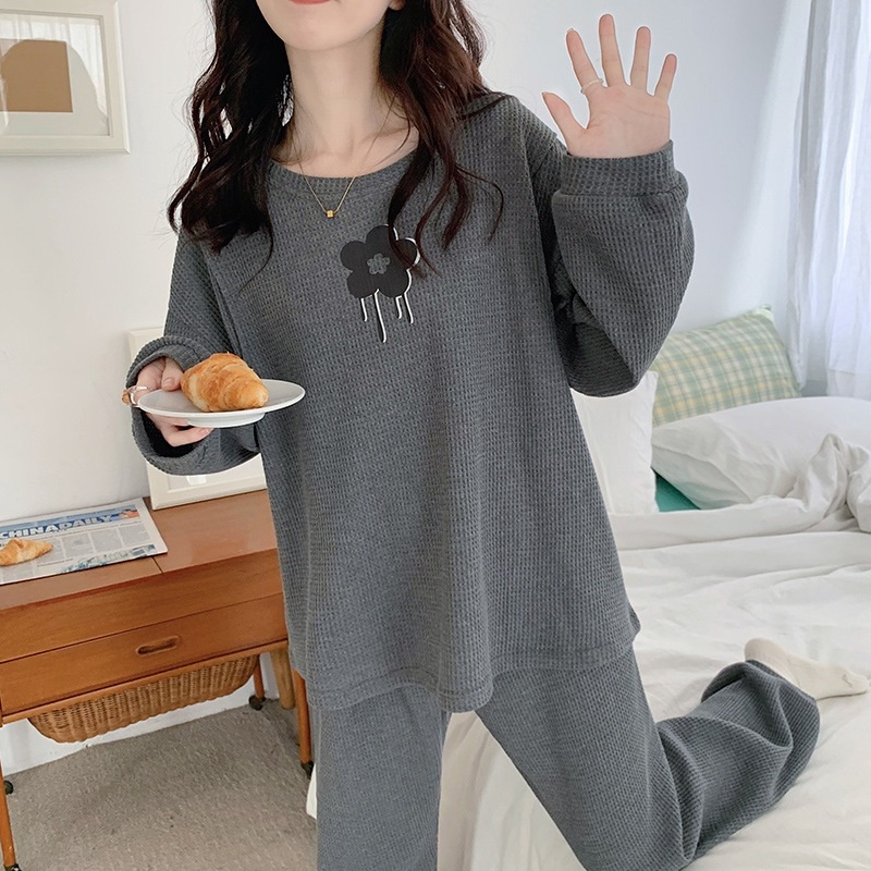 Đồ bộ bầu và sau sinh cho con bú thu đông họa tiết bông hoa quần có chun cúc điều chỉnh tiện lợi, chất cotton cao cấp