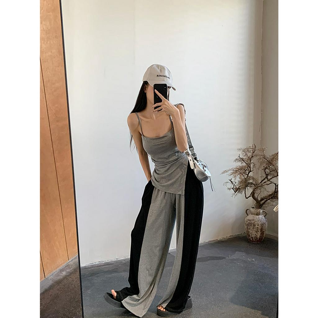 Set Áo Tank Top Hai Dây Xẻ Tà Và Quần Ống Rộng Quét Sàn Cho Nữ (Đặt Hàng)