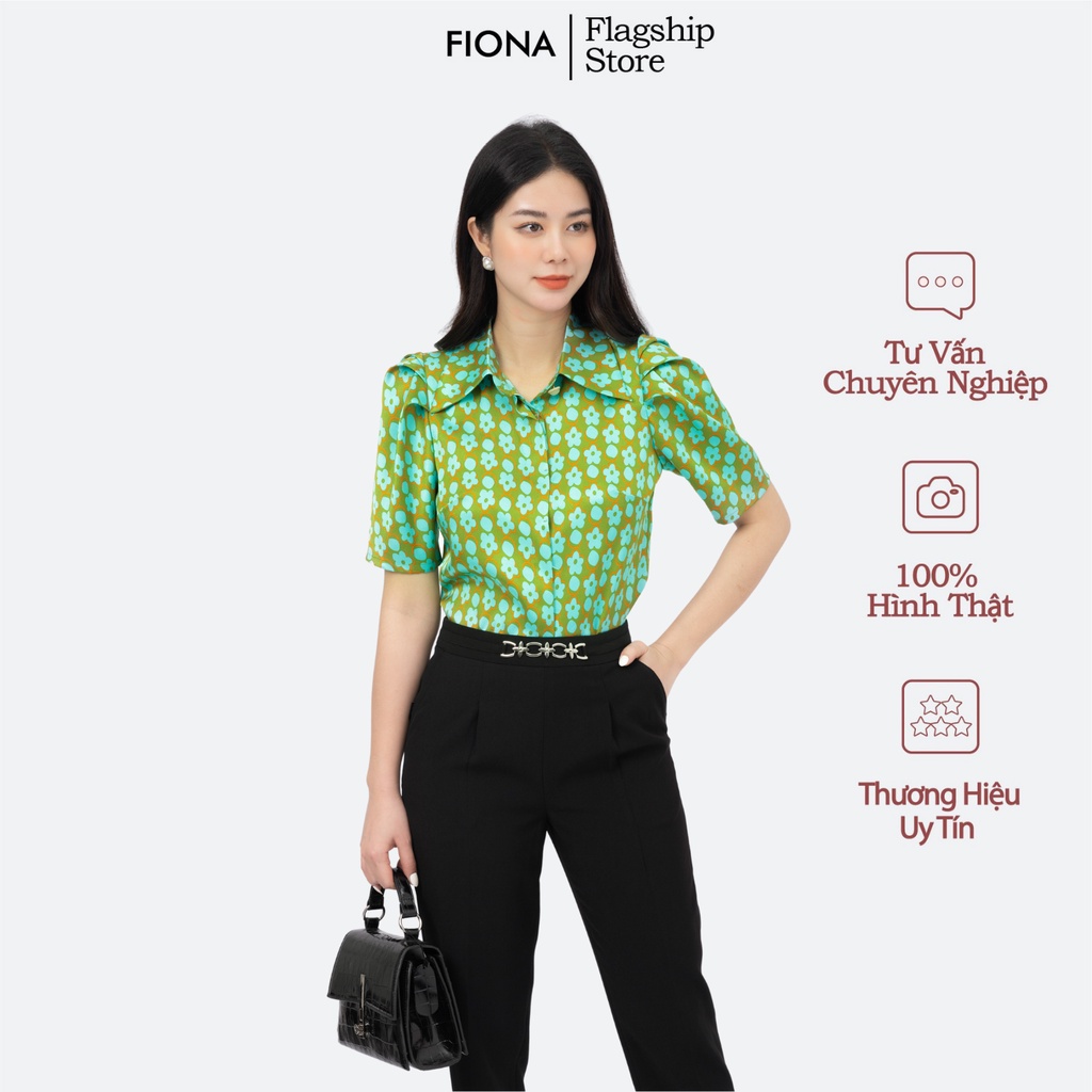 Áo sơ mi nữ dáng suông Fiona cổ đức nẹp dấu khuy tay bồng F551301