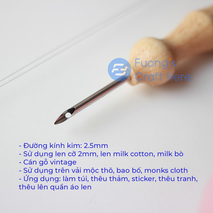 Kim Thêu Nổi Thêu Xù Wooden Punch Needle Dùng 1 Sợi Len Đan Móc  Chuôi Gỗ Loại Dài