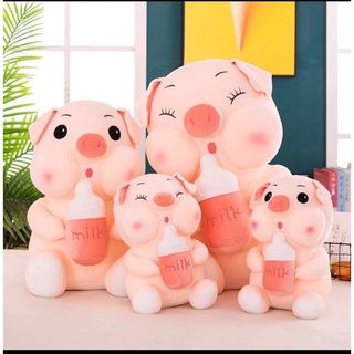 Gấu bông heo ôm bình sữa size 70cm siêu to, heo milk lợn nhồi bông, gối ôm lợn hồng, vải 4 chiều hàn quốc