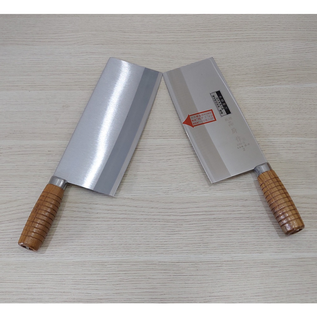 Dao bằm thép không gỉ lưỡi thẳng cán gỗ 32cm 34cm