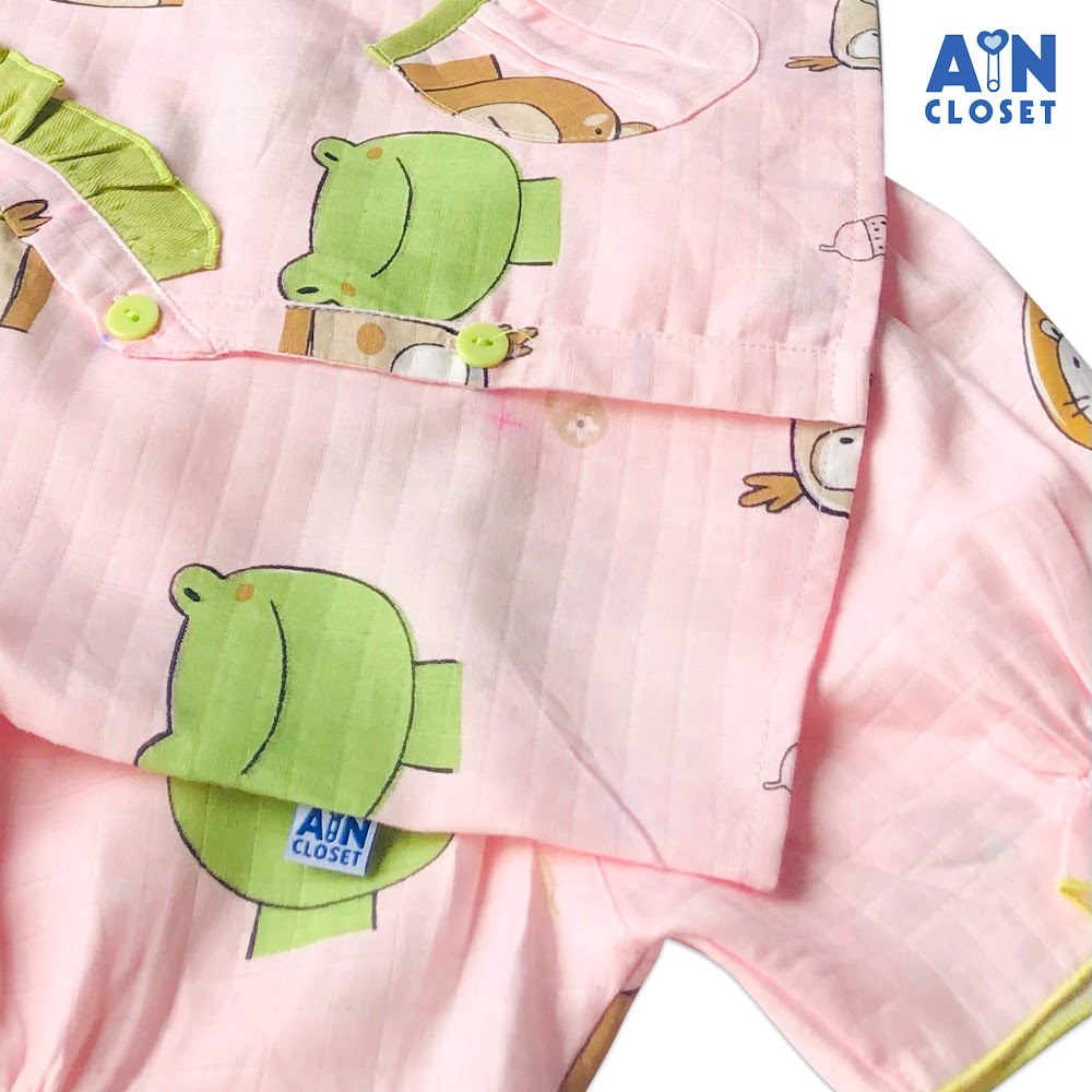 Bộ quần áo ngắn bé gái họa tiết Ếch xanh nền hồng xô sợi tre AICDBG0GPB5L AIN Closet