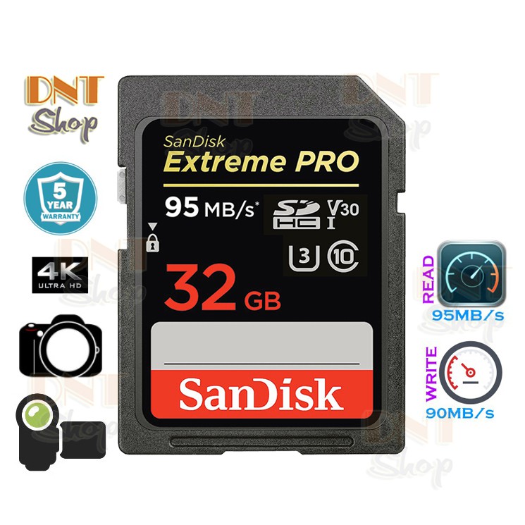Thẻ nhớ SDHC SanDisk Extreme PRO V30 U3 32GB Class 10 UHS-I 100MB/s (SDSDXXO-032G-ANCIN)