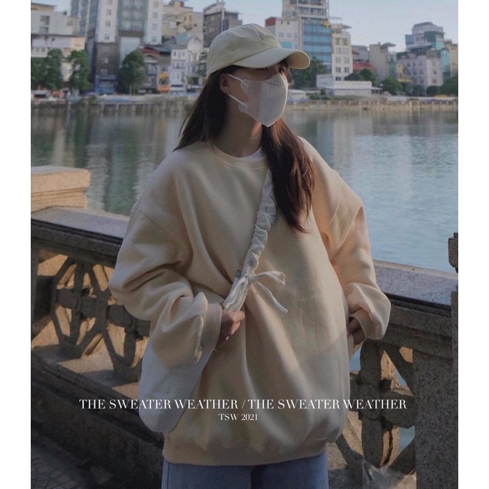 Áo sweater nỉ trơn dáng unisex lót bông dày dặn