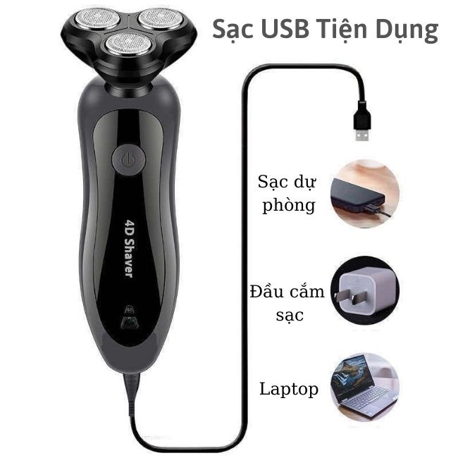 Máy Cạo Râu Nam  3 Lưỡi Xoay Cao Cấp Shaver 4D Chống Nước IPX7 Chính Hãng