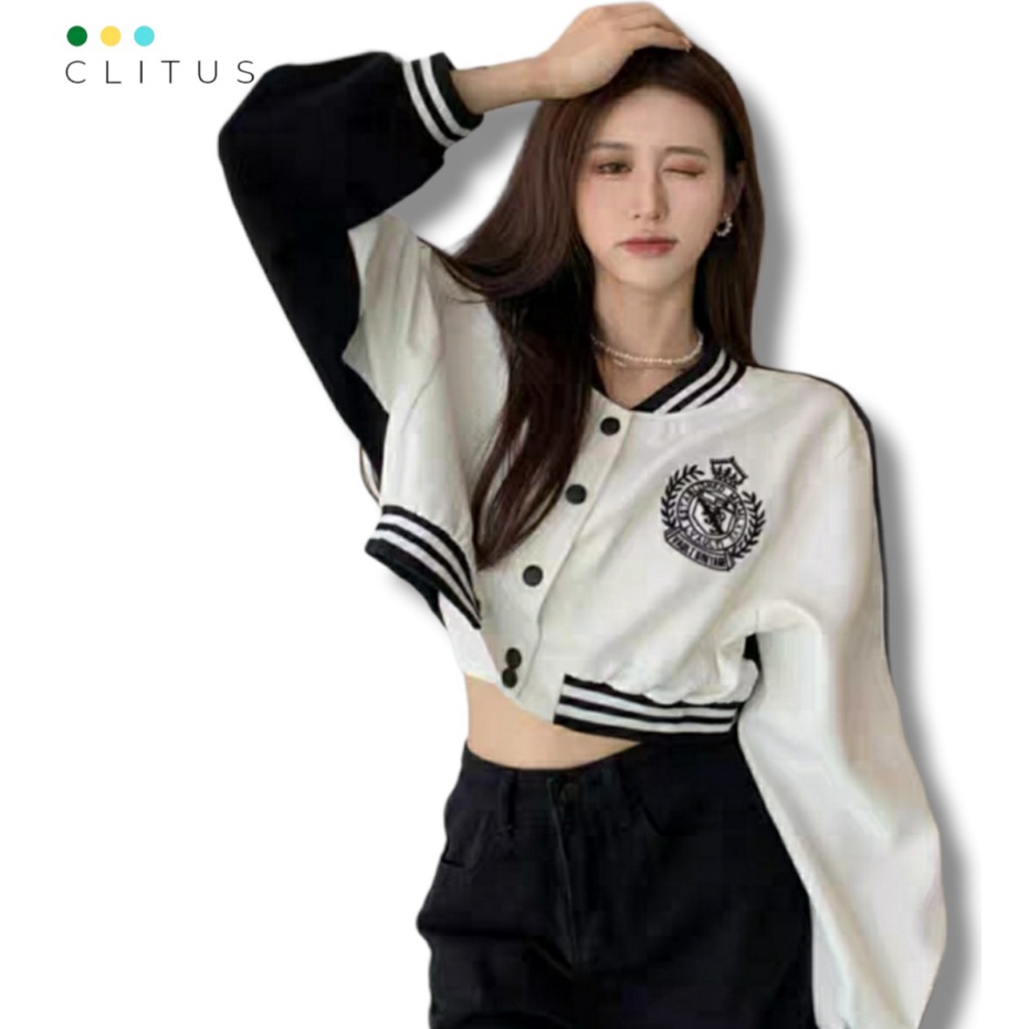 [ HÌNH THẬT SP 100% ]Áo Khoác Bomber  Nữ Form Croptop Cúc Bấm 2 Lớp Dày Mịn Siêu Đẹp  - CLITUS FASHION