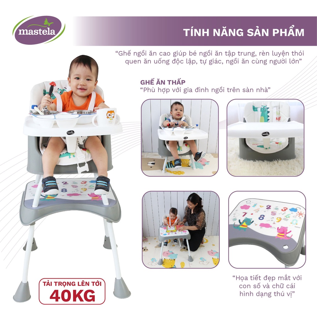 Ghế ăn dặm kiêm bàn học cho bé 3 in 1 Mastela 1016 - ngồi cao, thấp và tập vẽ tiêu chuẩn Mỹ ASTM - BPA Free