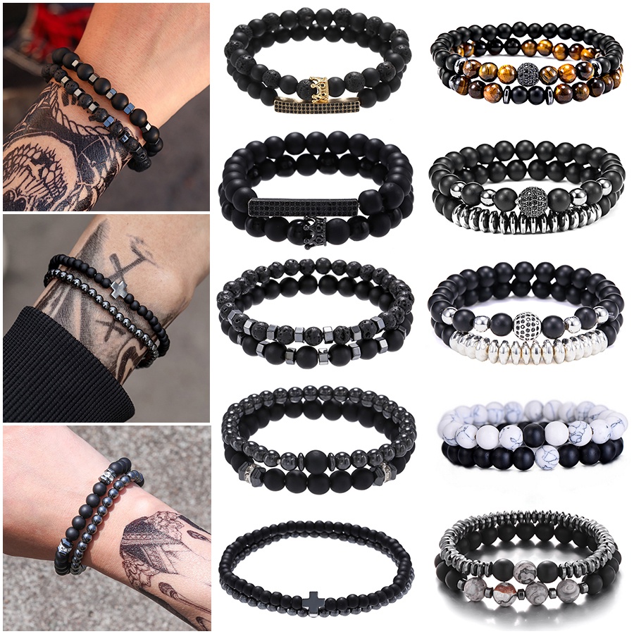 Vòng tay RINHOO chuỗi hạt đá nham thạch cao cấp tốt cho sức khỏe dành cho nam và nữ