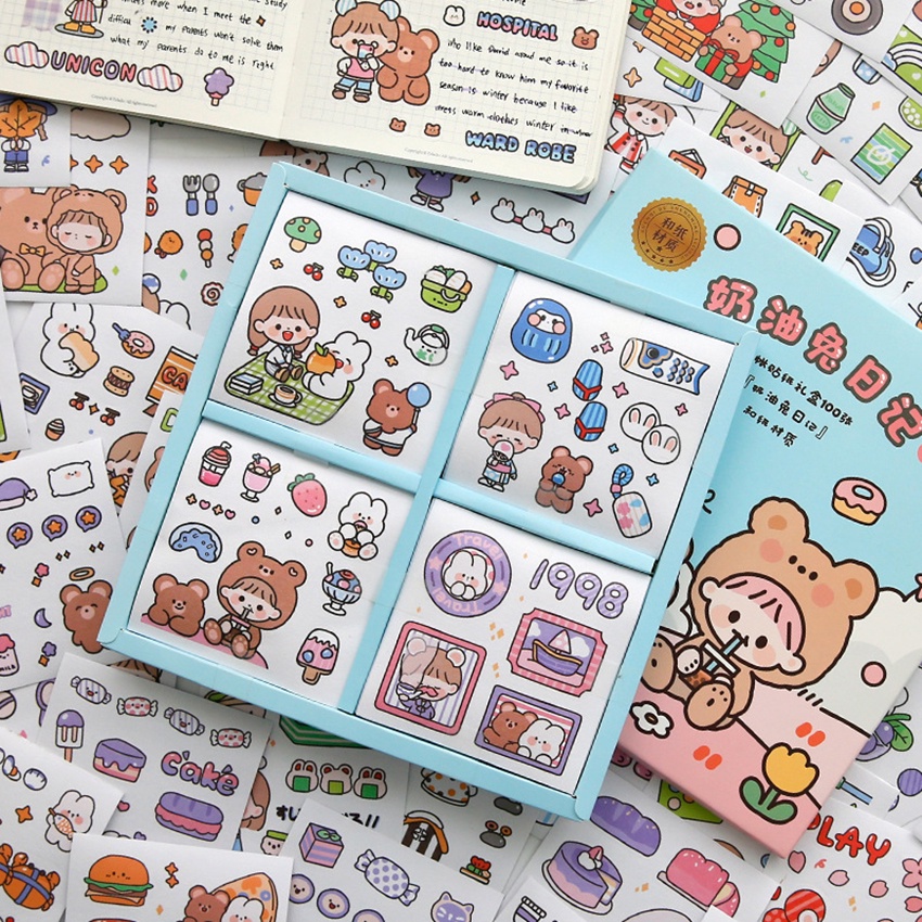 Sticker thỏ má hồng cute anime dán nhãn trang trí dễ thương