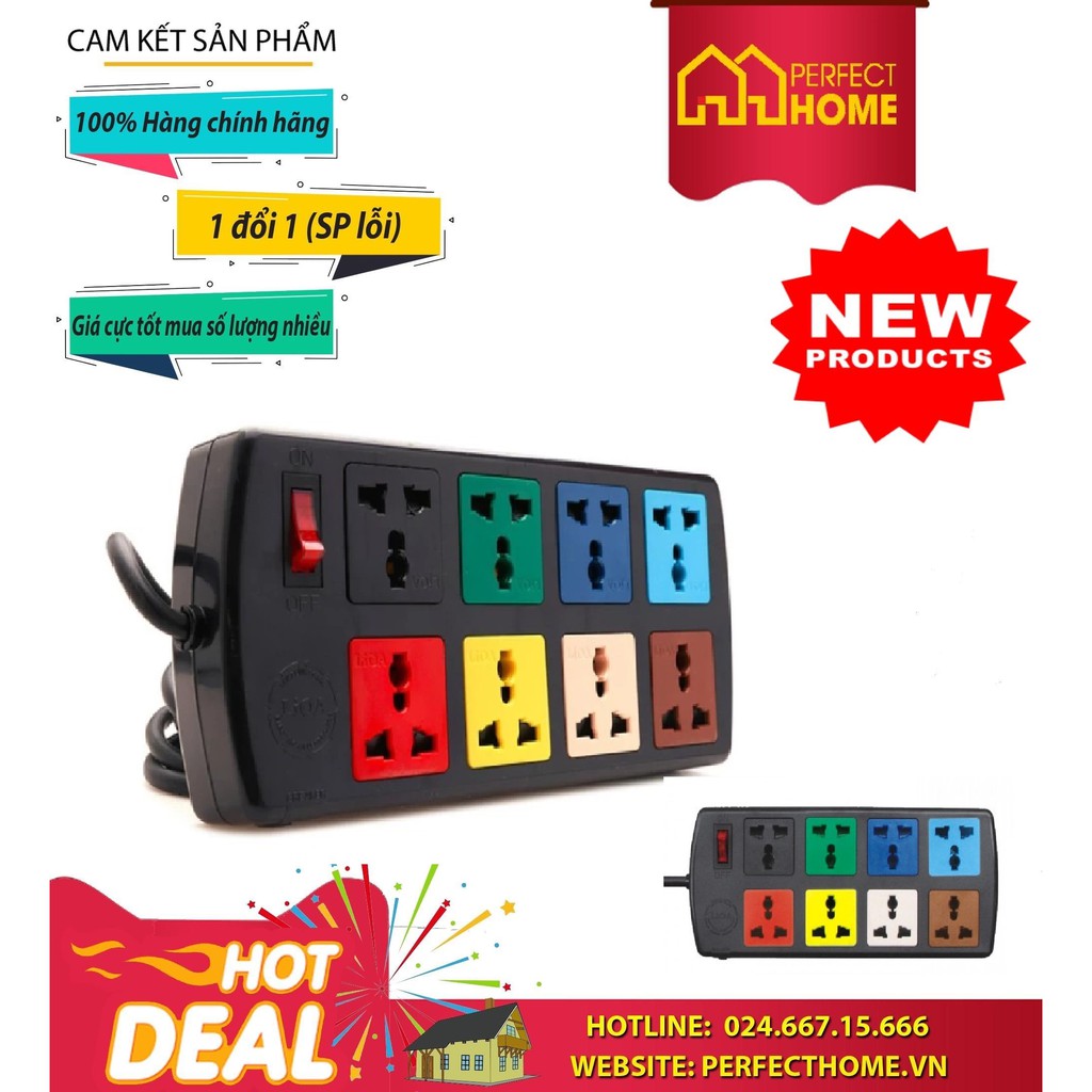 BÃO SALE {Hàng chính hãng} ( Hàng_Chính hãng) Ổ cắm kéo dài Lioa 8 ổ đa năng 8D52N (dây 5m), 8D32N (