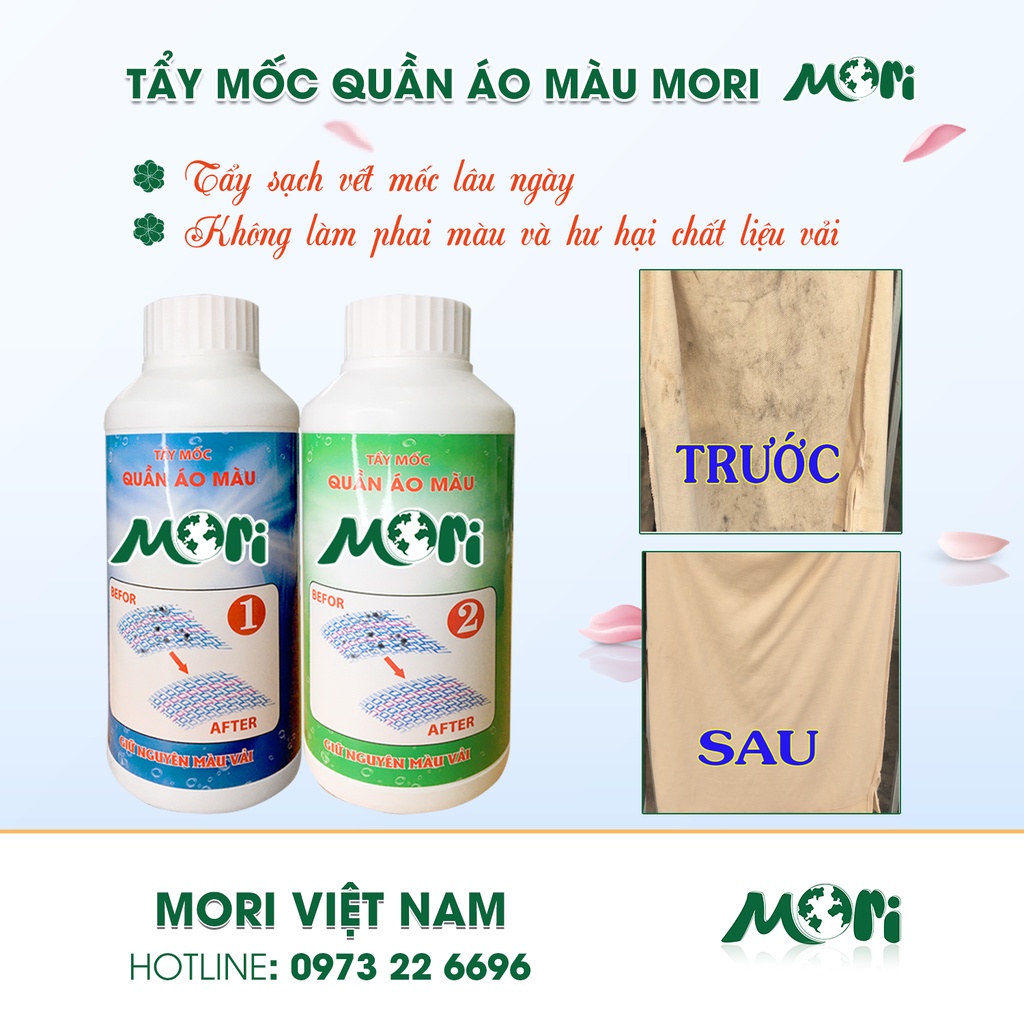 Tẩy mốc quần áo màu Mori, Thuốc tẩy quần áo - Sạch bay vết mốc, giữ nguyên màu vải