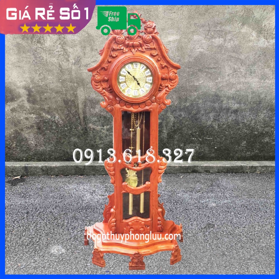 Đồng Hồ Cây Quả Lắc Phòng Khách Hoa Hồng Gỗ Hương Cao 181,205cm