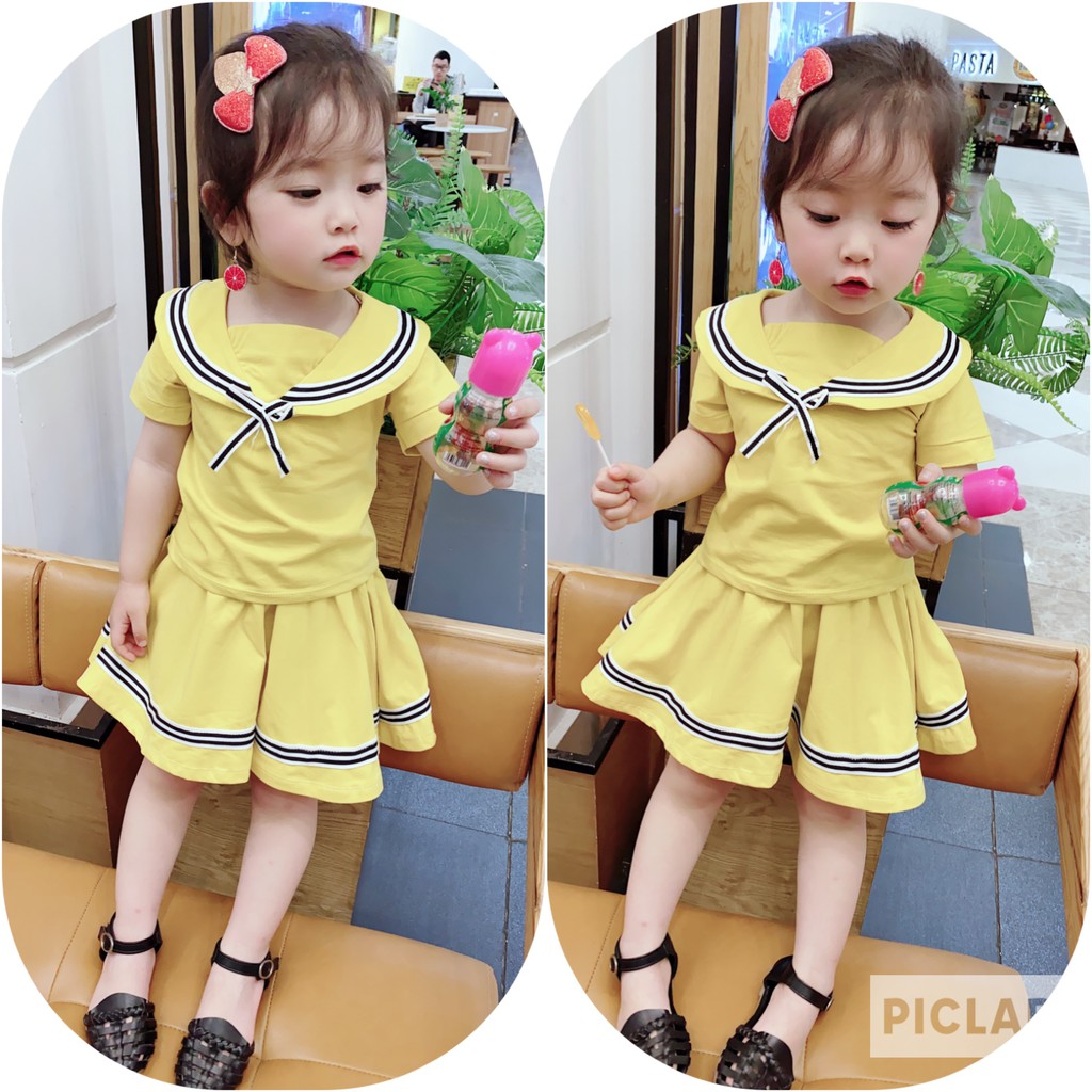 Set váy + áo viền cổ đáng yêu, ngộ nghĩnh cho bé gái - svvn
