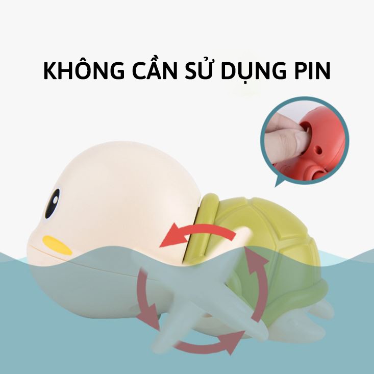 Đồ chơi nhà tắm - Rùa vặn cót biết bơi vui nhộn, dễ thương, nhựa nguyên sinh an toàn