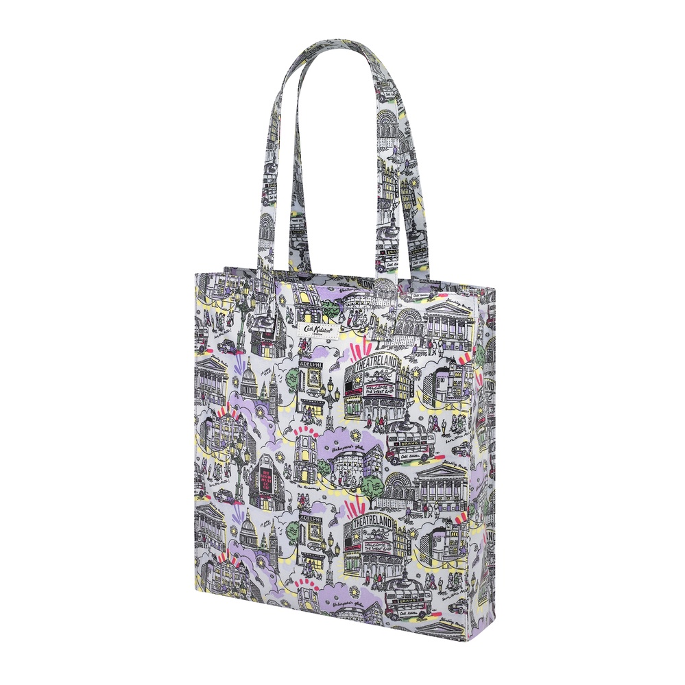 Cath Kidston - Túi đeo vai/Shiny Bookbag with Gusset - London West End Small - Lilac/Grey -1041743