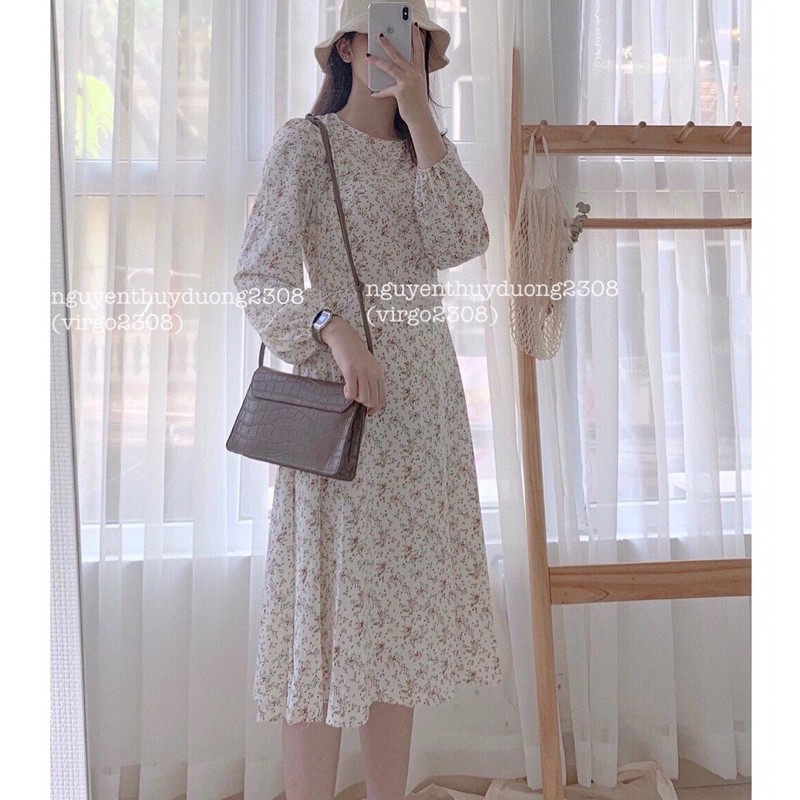 [Ảnh thật/Video]Váy hoa nhí cổ tròn dài tay vintage/Đầm hoa cỏ | BigBuy360 - bigbuy360.vn