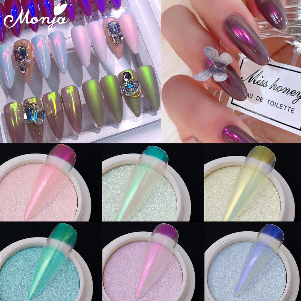 Monja Aurora Nail Powder Glitter Shiny Transparent Chameleon Pigment Dust Mermaid Mirror Chrome-plated Nail Decorations