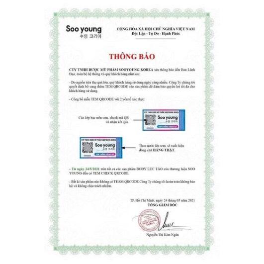 [CHÍNH HÃNG + QUÀ TẶNG] Kem Dưỡng Trắng Da Body Lục Tảo Soo Young
