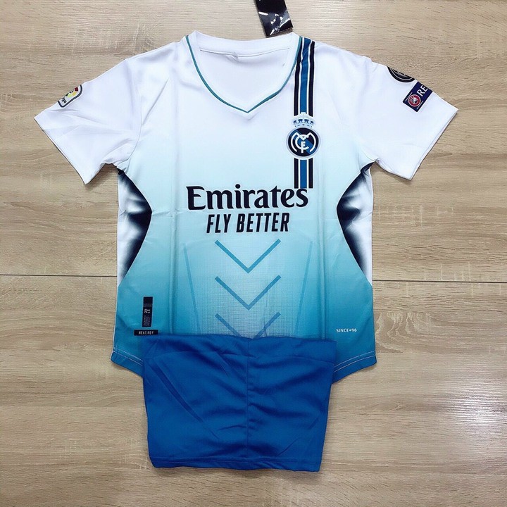 Bộ Thể Thao Trẻ Em Real Madrid Trắng Xanh Cực Ngầu - Áo Đấu Đẹp PP bởi Tik Shop 68