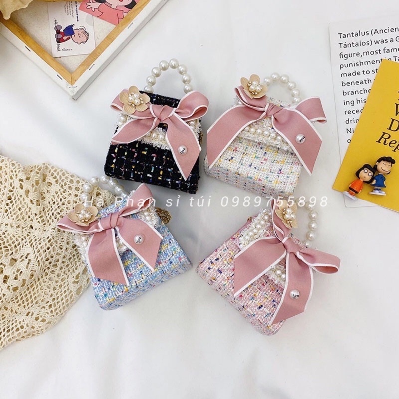 Túi dạ nơ hoa mai có quai cầm ngọc cho bé , sz nhí [ voucher]
