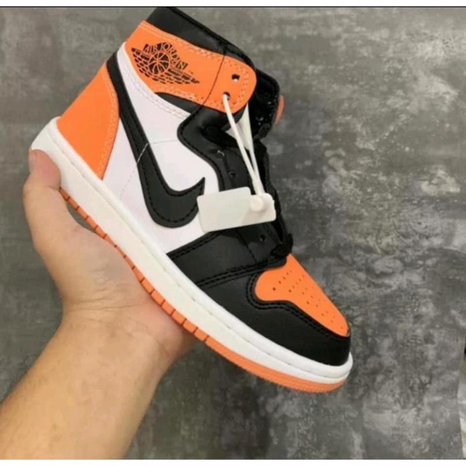 7856Giày thể thao Jodan 1 cam đen cao cổ, Giày JD cam cao nam nữ siêu hot 2021