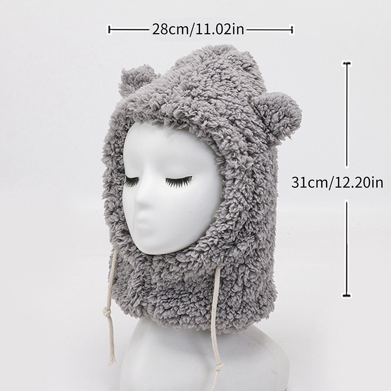 Set Mũ beanie Kèm Khăn Choàng Cổ Đính Tai Gấu Bông Dễ Thương Cho Nữ