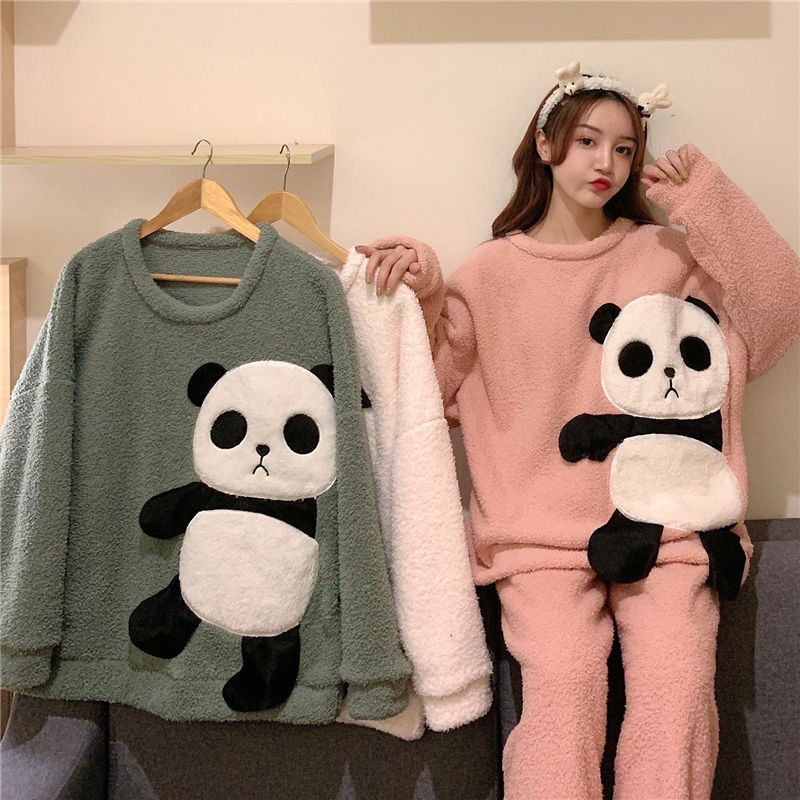 Đồ ngủ chất nhung mùa thu đong Pajama girl autumn winter Korean cartoon cute student thickened cashmere wind net red large size suit