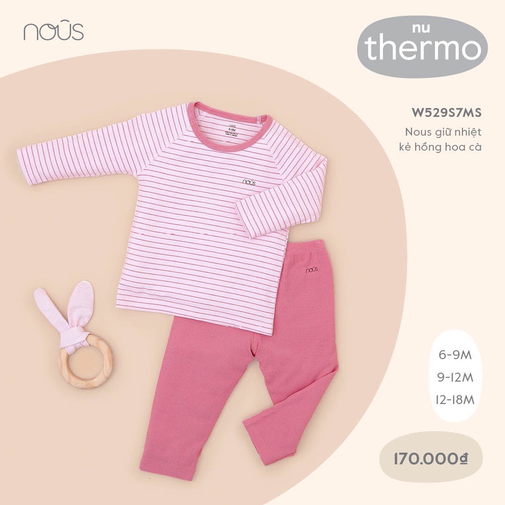 Bộ quần áo cho bé giữ nhiệt Nous màu kẻ hồng - chất liệu Nu Thermo (size từ 6-9 tháng đến 18-24 tháng)
