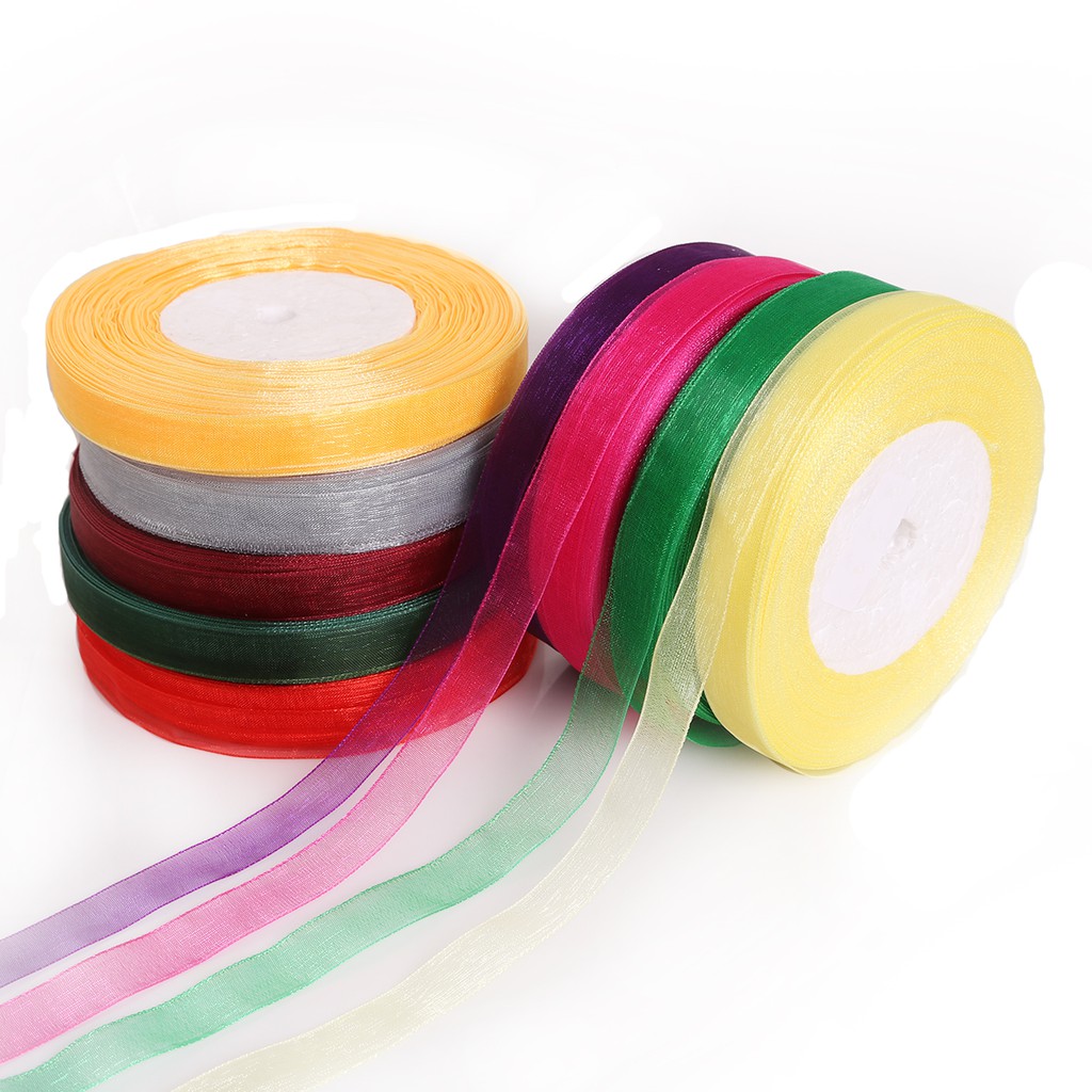 Cuộn dây ruy băng bằng lụa satin organza polyester nhiều màu sắc 12mm 50yards dùng trang trí tiệc cưới