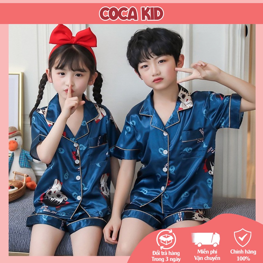 Đồ Ngủ Ngắn Tay Cho Bé, Bộ Pijama Ngắn Tay Bé Trai, Bộ Pijama Cho Bé Gái Chất Lụa In Hình Cực Yêu Cho Bé Từ 8-39kg