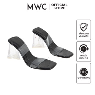 Guốc Cao Gót MWC 2 Quai Ngang Trong Suốt Mũi Vuông Sang Chảnh Màu Đen Trắng NUCG - 11069