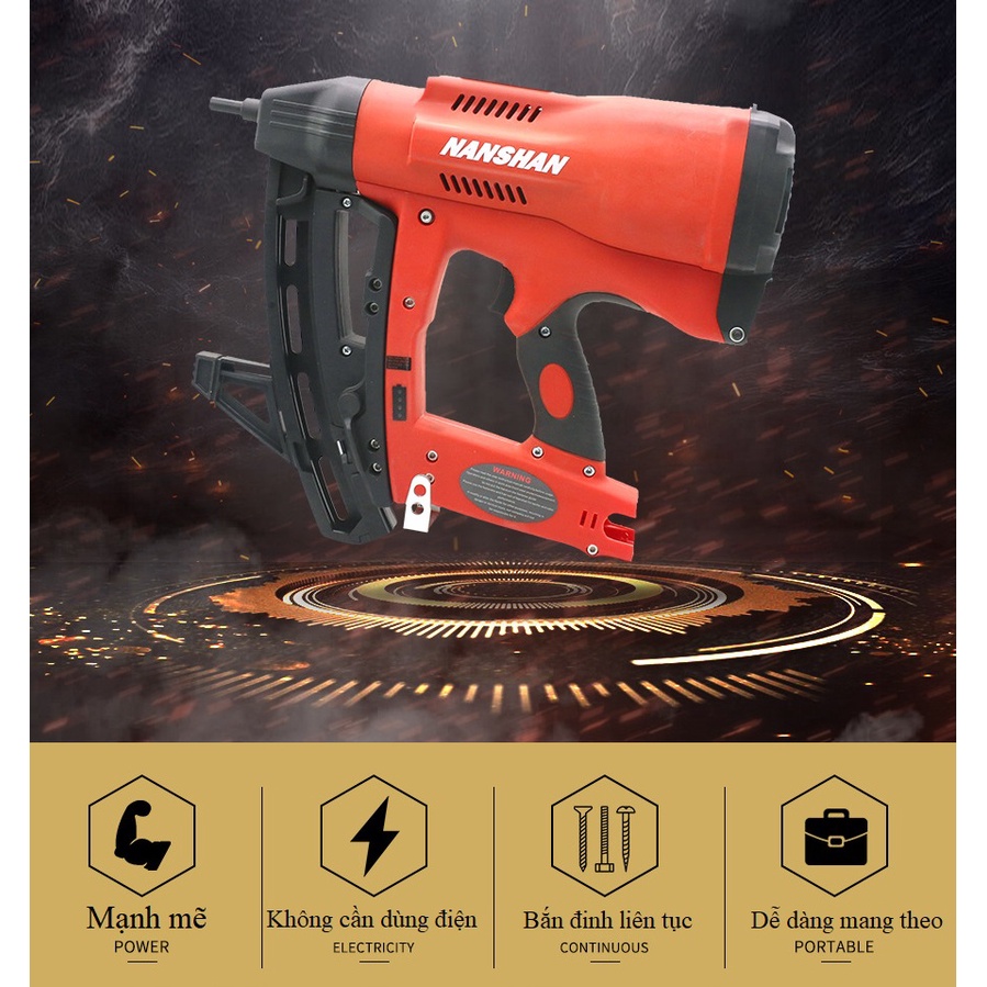 Máy bắn đinh bê tông cao cấp dùng gas Nanshan tặng kèm 1 hộp đinh và 1 chai gas