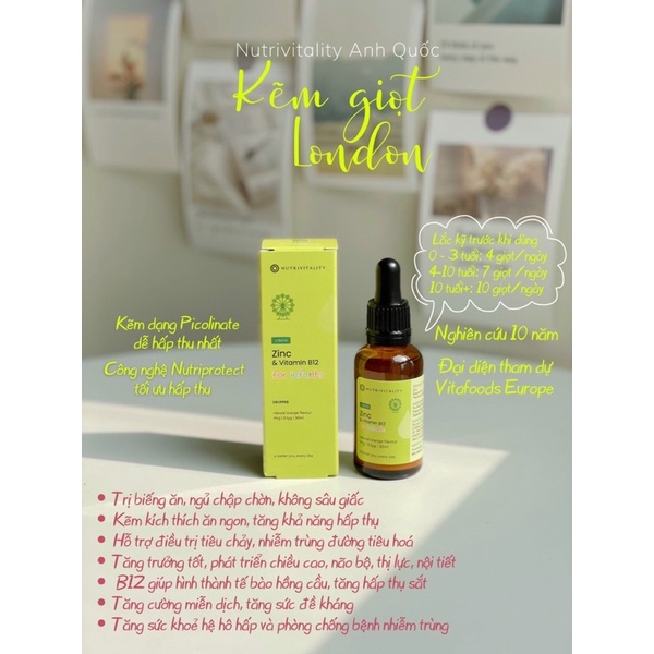 ( CHÍNH HÃNG /2024) Kẽm giọt nutrivitality zn & vitamin b12 anh quốc 30ml cho trẻ từ sơ sinh