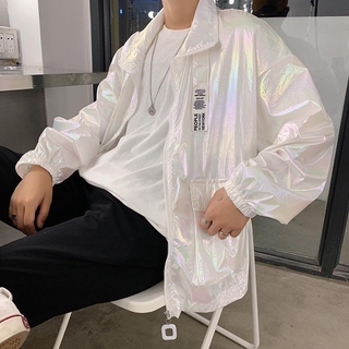 Áo Khoác Chống Nắng Mỏng Dáng Rộng Màu Laser Bóng Phong Cách Đường Phố Hàn Quốc Cho Cặp Đôi Size M-2XL