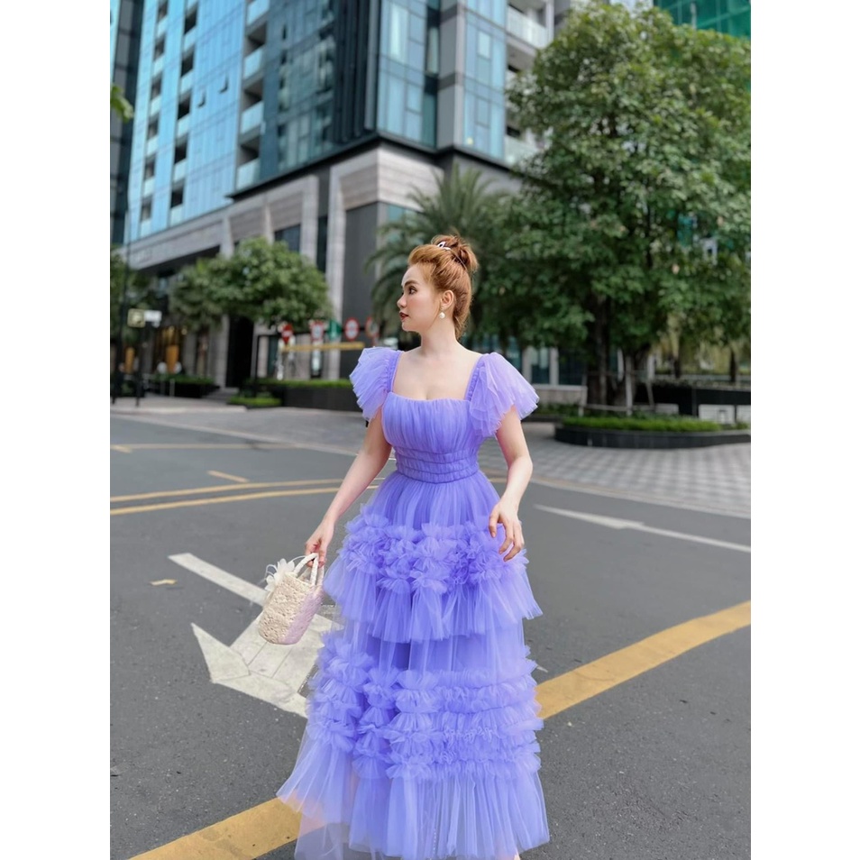 Váy Maxi đi biển đầm tầng lưới tay cánh tiên dáng xòe cá tính quyết rủ sang chảnh