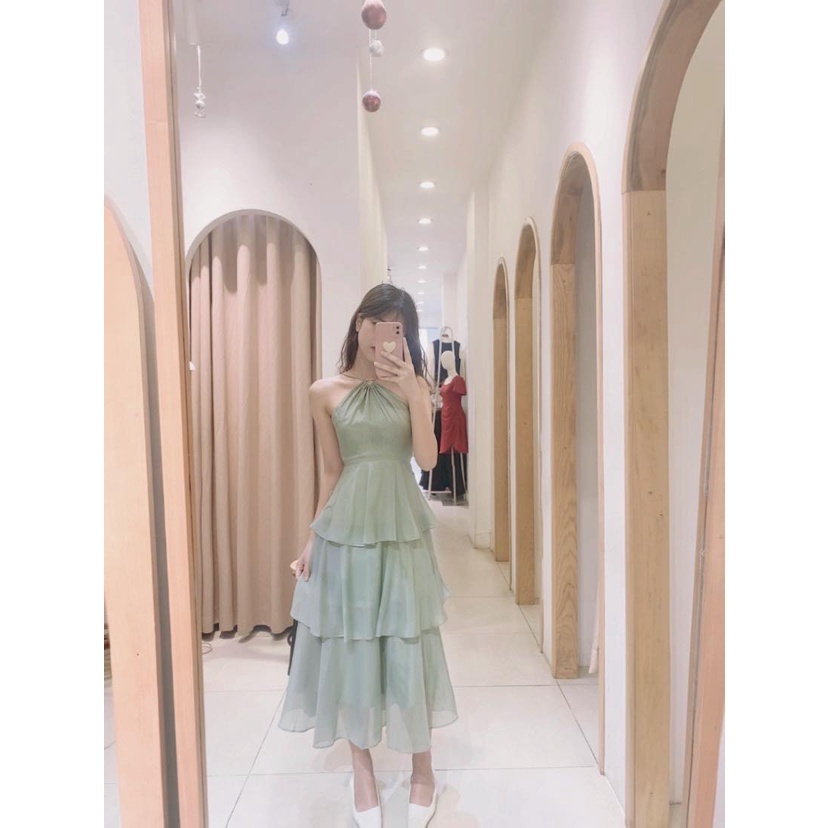 Váy dây cổ yếm khuyên xoè tầng TIINSTORE V0D527