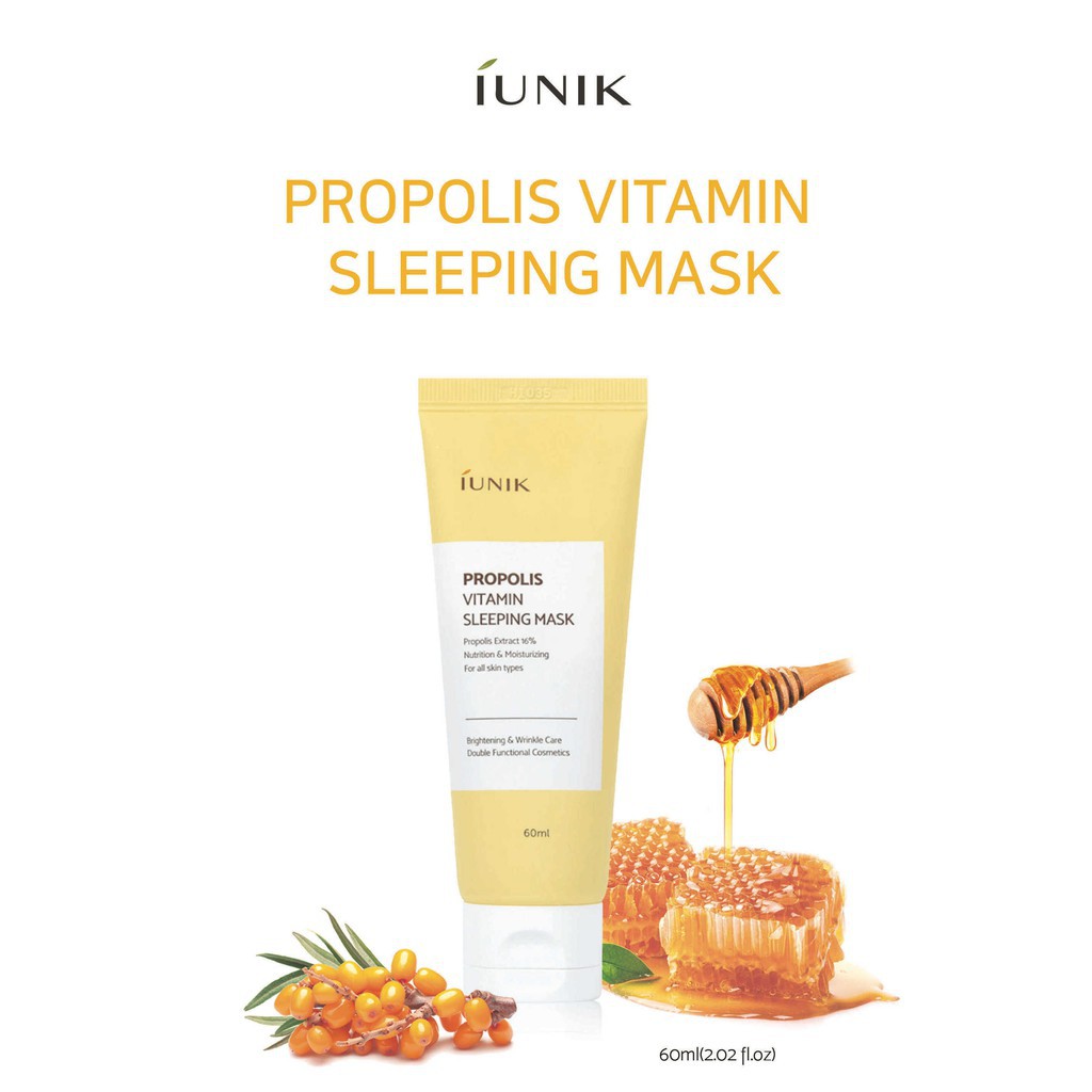 Mặt nạ ngủ keo ong cấp ẩm và làm dịu da IUNIK Propolis Vitamin Sleeping Mask 60ml