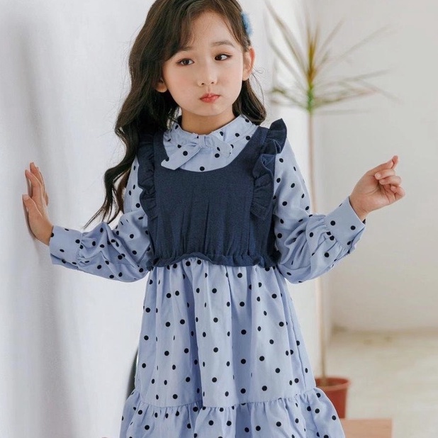 Váy dài tay chấm bi 137KIDS chất cotton thấm hút mồ hôi cho bé gái