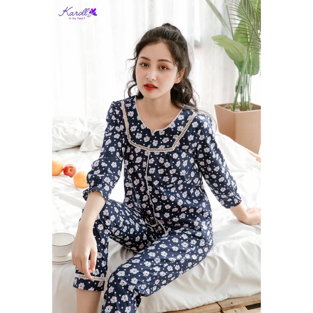 Hãng Karoll - Bộ thô áo dài quần dài 2019 -NH19.108 (TT Hoa Trắng)