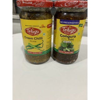Telugu food - green chilli pickle/ gongura w garlic - đồ ngâm chua nam phi 300g