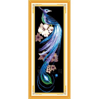 Tranh Thêu Chữ Thập (THÊU TOÀN BỘ) Chim Phượng Hoàng Đuôi Xanh A398 (KHÁCH TỰ THÊU) KT:29X76CM