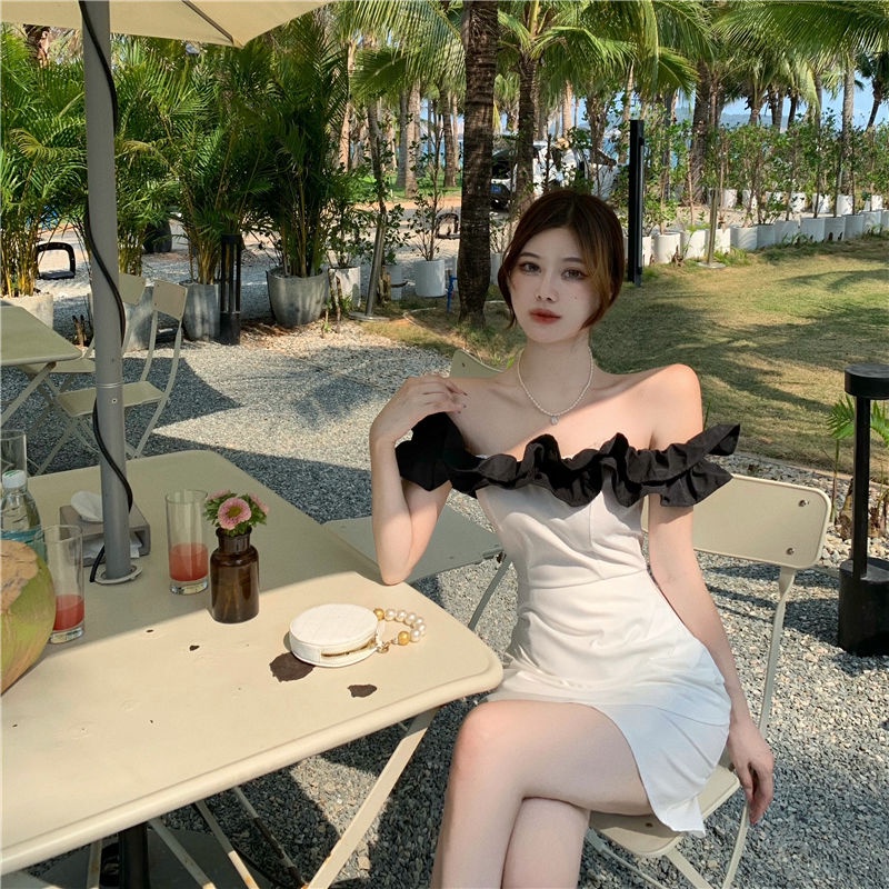 Đầm trễ vai dáng ngắn phong cách pháp cổ điển thời trang xinh xắn cho nữ