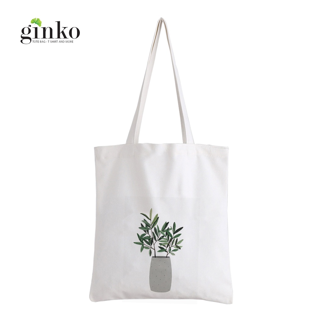 Túi vải tote GINKO kiểu basic dây kéo in hình cây lá (nhiều mẫu)