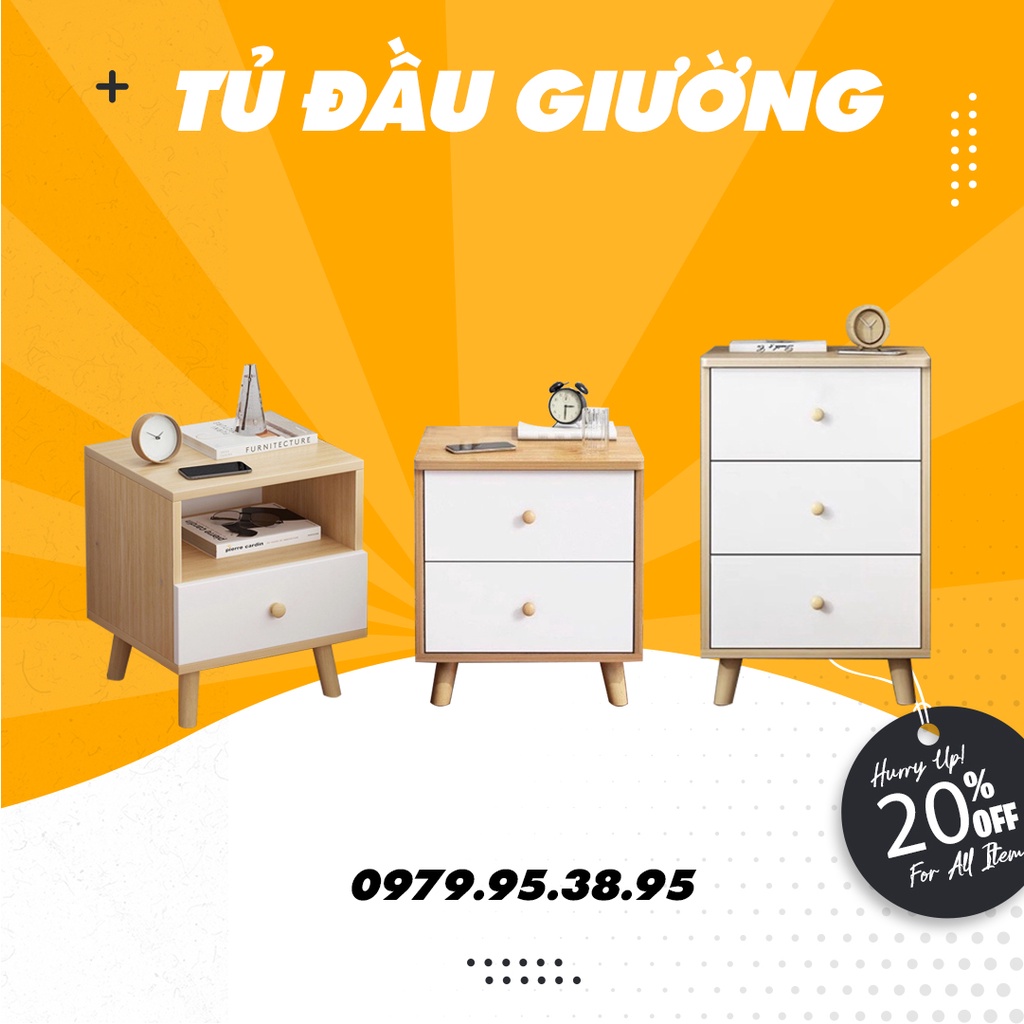 Tủ đầu giường 1,2,3 ngăn kéo Bắc Âu cao cấp, trang trí nội thất phòng ngủ, chất gỗ MDF cao cấp nhất, dễ dàng lắp ráp