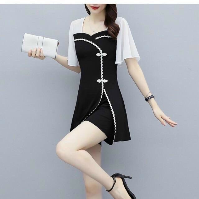 Set áo viền né tay phối voan cao cấp