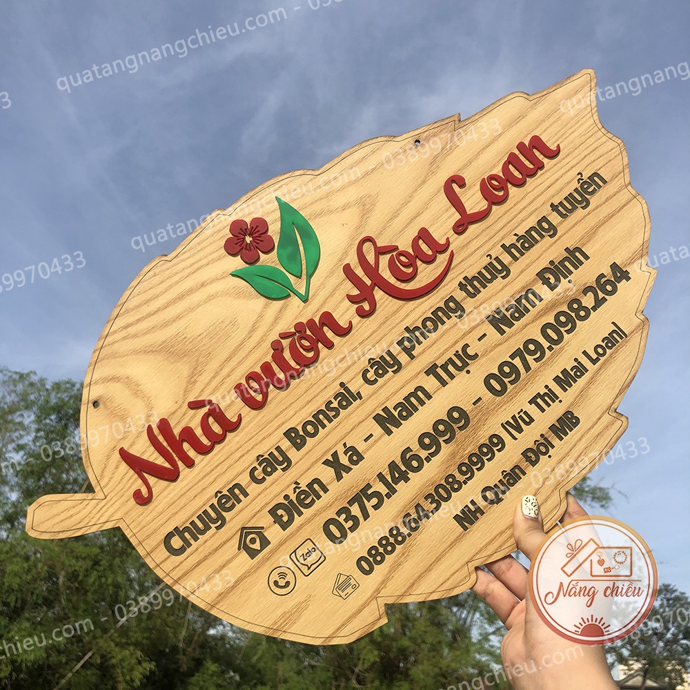 Bảng treo cửa hàng, demo quán cà phê , trà sữa,  treo nhà vườn chuyên cây Bonsai, cây cảnh_ Chất liệu gỗ tự nhiên